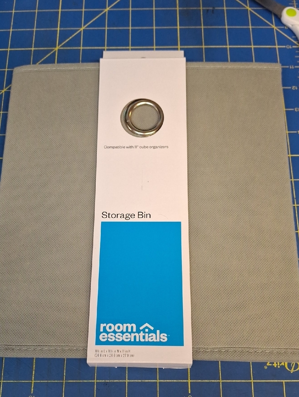 Room Essentials Light Gray Fabric Cube Storage Bin with Metal Grommet New